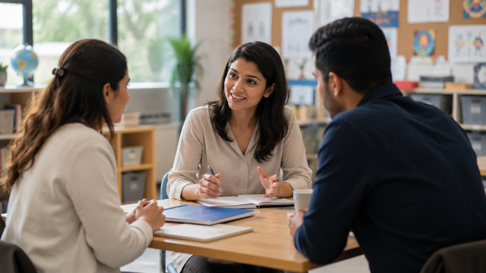Educator having a positive professional conversation with a family
