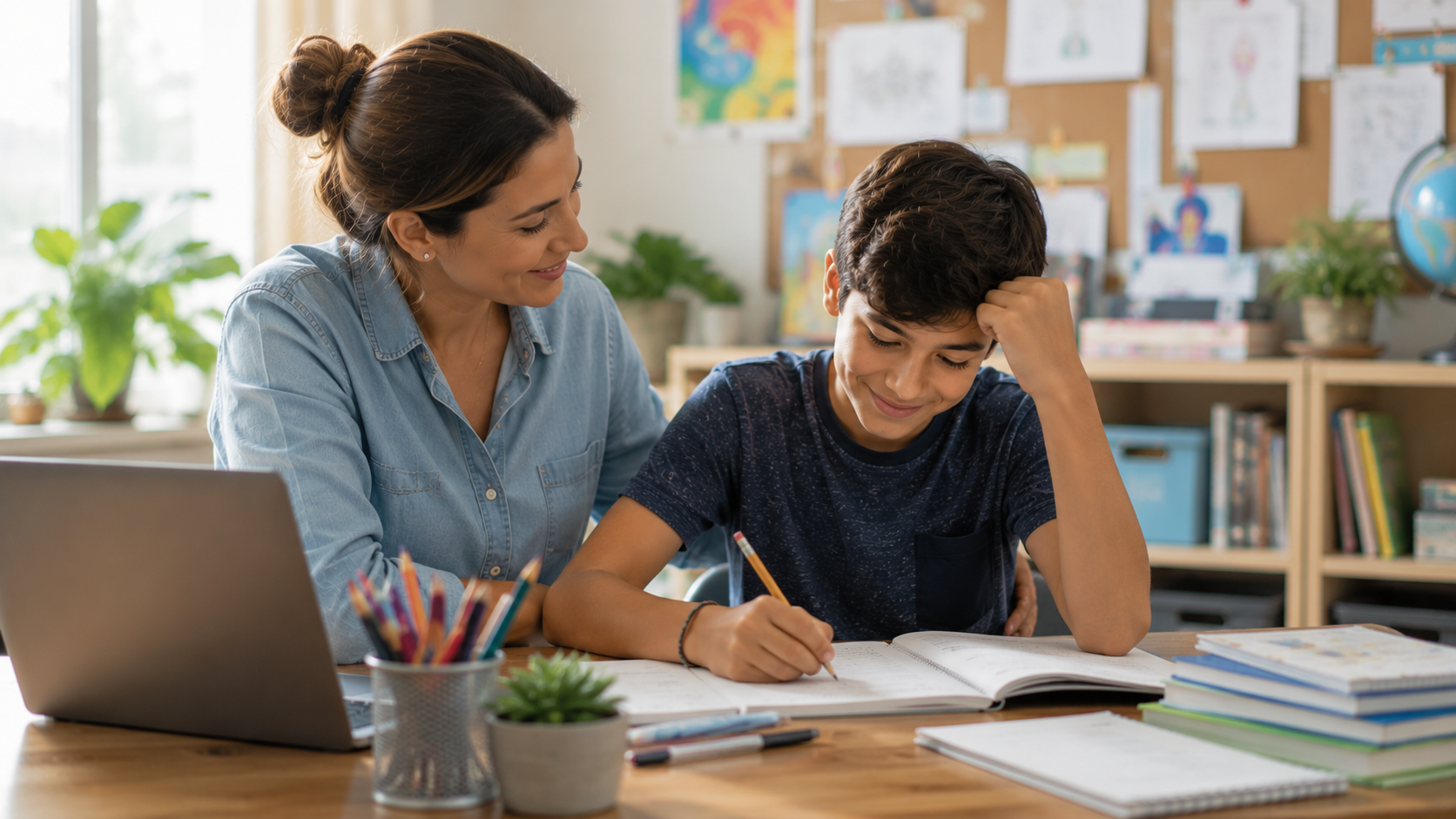 Educator encouraging and supporting a student through a learning challenge